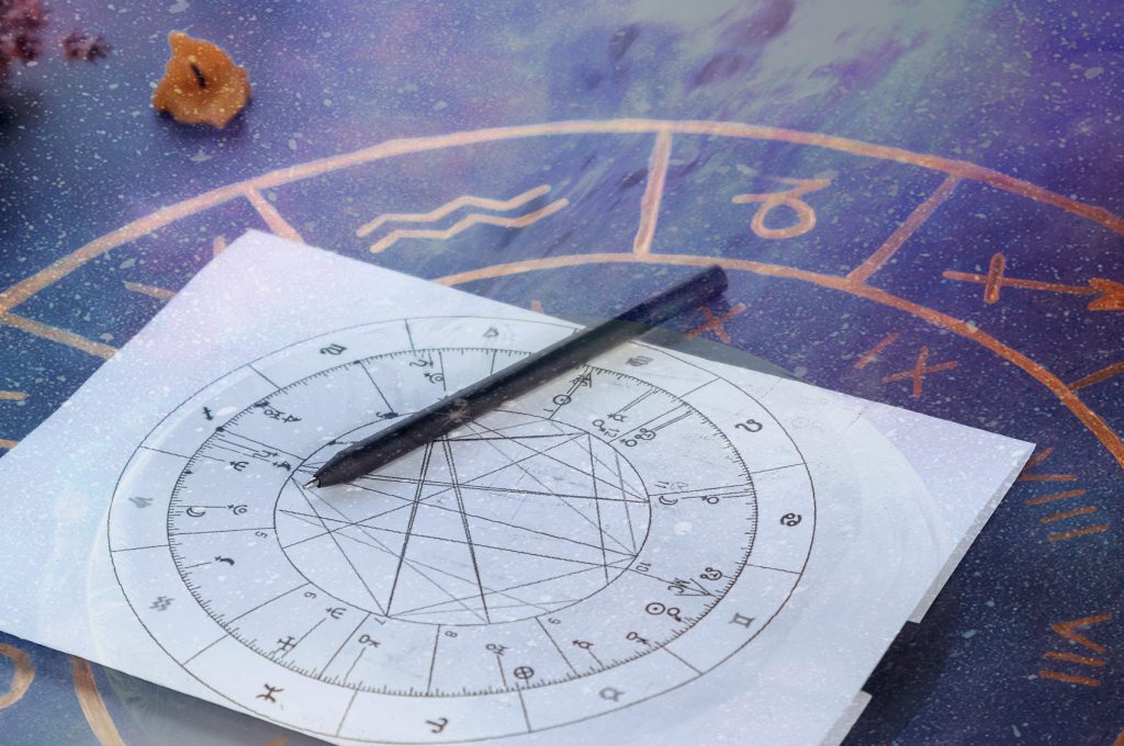 Astrology.,Astrologer,Calculates,Natal,Chart,And,Makes,A,Forecast,Of